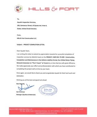 Aqualis Completion Letter HF