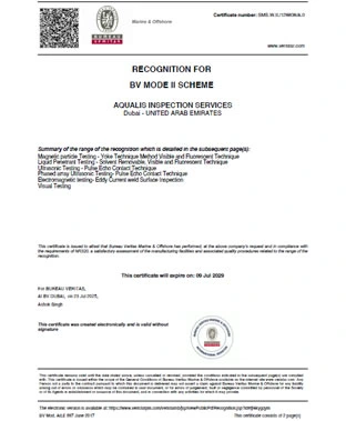 BV Certificate AQIS SMS.W.II. 128808 A.0
